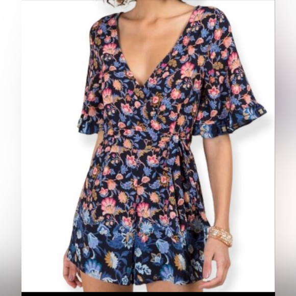 Blue Rain Pants - Floral Romper